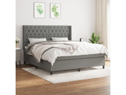 Cama Box Spring Con Colchón Tela Gris Oscuro 160x200 Cm