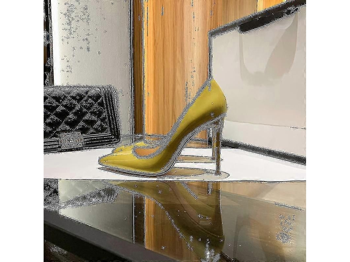 Zapatos De Tacón Alto Delgado Para Mujer Con Puntera Puntiaguda Talla 8cm De Cuero Patentado Para Bodas 41 Amarillo 8cm