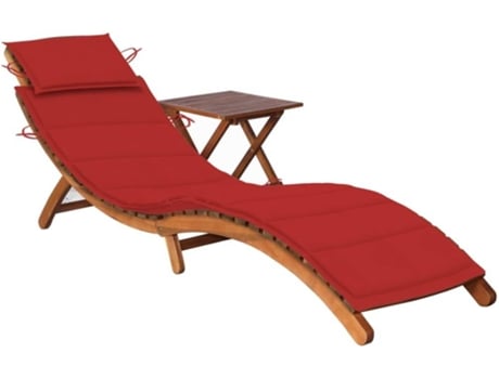 Tumbona VIDAXL Rojo Madera de acacia (184x55x64 cm)
