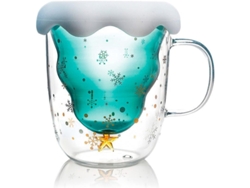 Taza De Café Navideña De Cristal Con Doble Pared Aislante, Diseño De Árbol De Navidad, 300 Ml.
