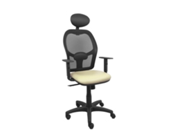 Silla De Oficina Alocén Con Mecanismo Sincro Tapizada Con Similpiel Color Crema Y Malla Color Negro