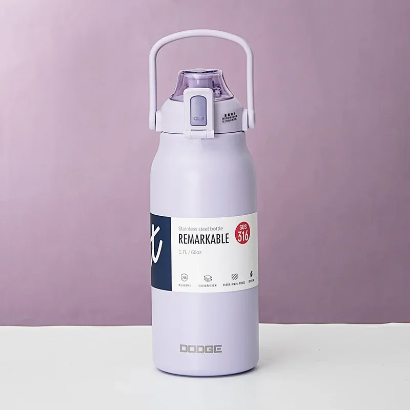 Garrafa De Água Térmica Portátil Em Aço Inoxidável (roxa, 1700 Ml), Com Isolamento A Vácuo, Ideal Para Esportes Ao Ar Livre.