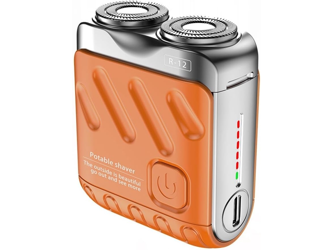 Afeitadora Eléctrica Recargable Para Barba Con Doble Anillo Magnético, Tamaño Mini De Viaje, Color Naranja.