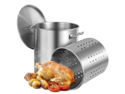 Cacerola de acero inoxidable de 39,7 l con cesta y colador Tekmaquinas Ideal para cocinar a gran escala