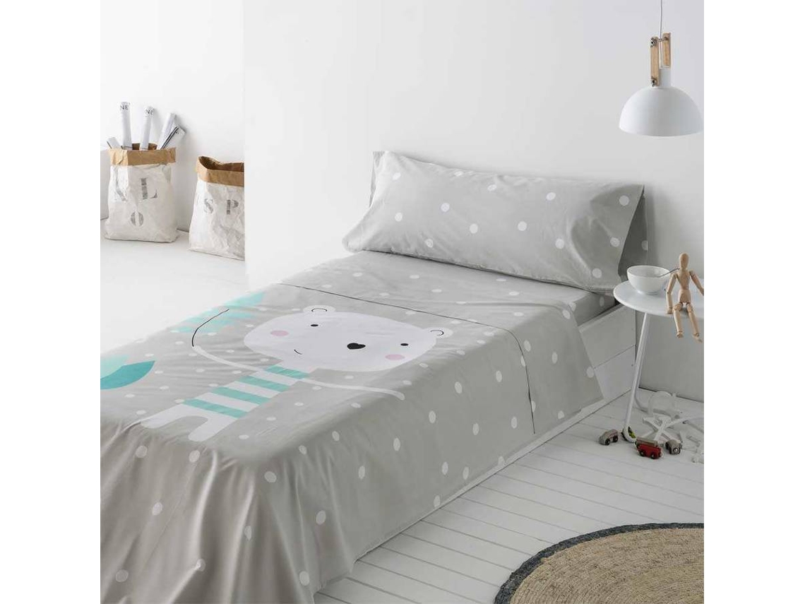 Juego de Sábanas COTTON ARTEAN Infantil (Gris - Cama de 90 cm - Algodón)
