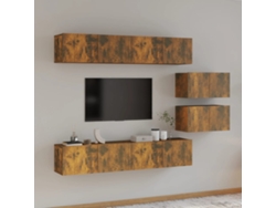 Pack Muebles de Armario Tv 6 Pzs Madera Procesada Roble Ahumado
