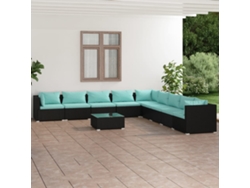 Conjunto de jardín de 10 piezas con cojines en mimbre sintético negro de DKD Home Decor