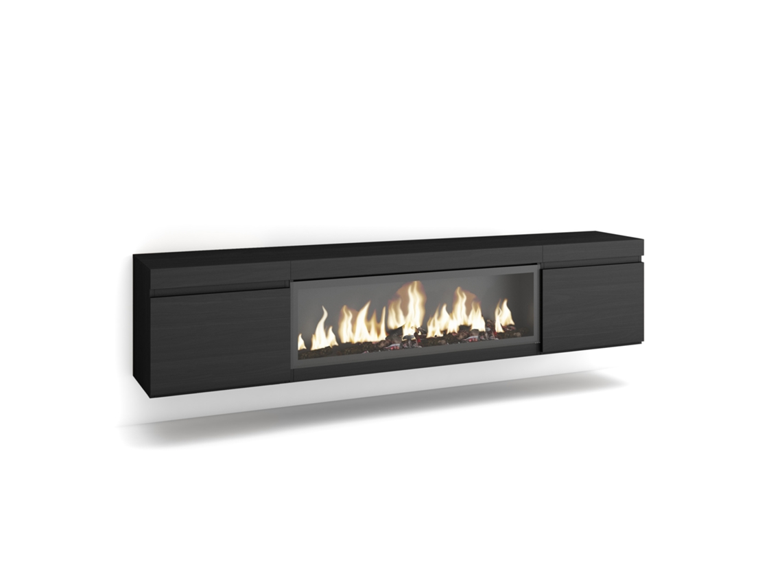 Mueble para TV | Amplio espacio de almacenamiento | 210 | Para televisores de hasta 80 pulgadas | Chimenea eléctrica XXL | Colgante | Negro Duérmete Online