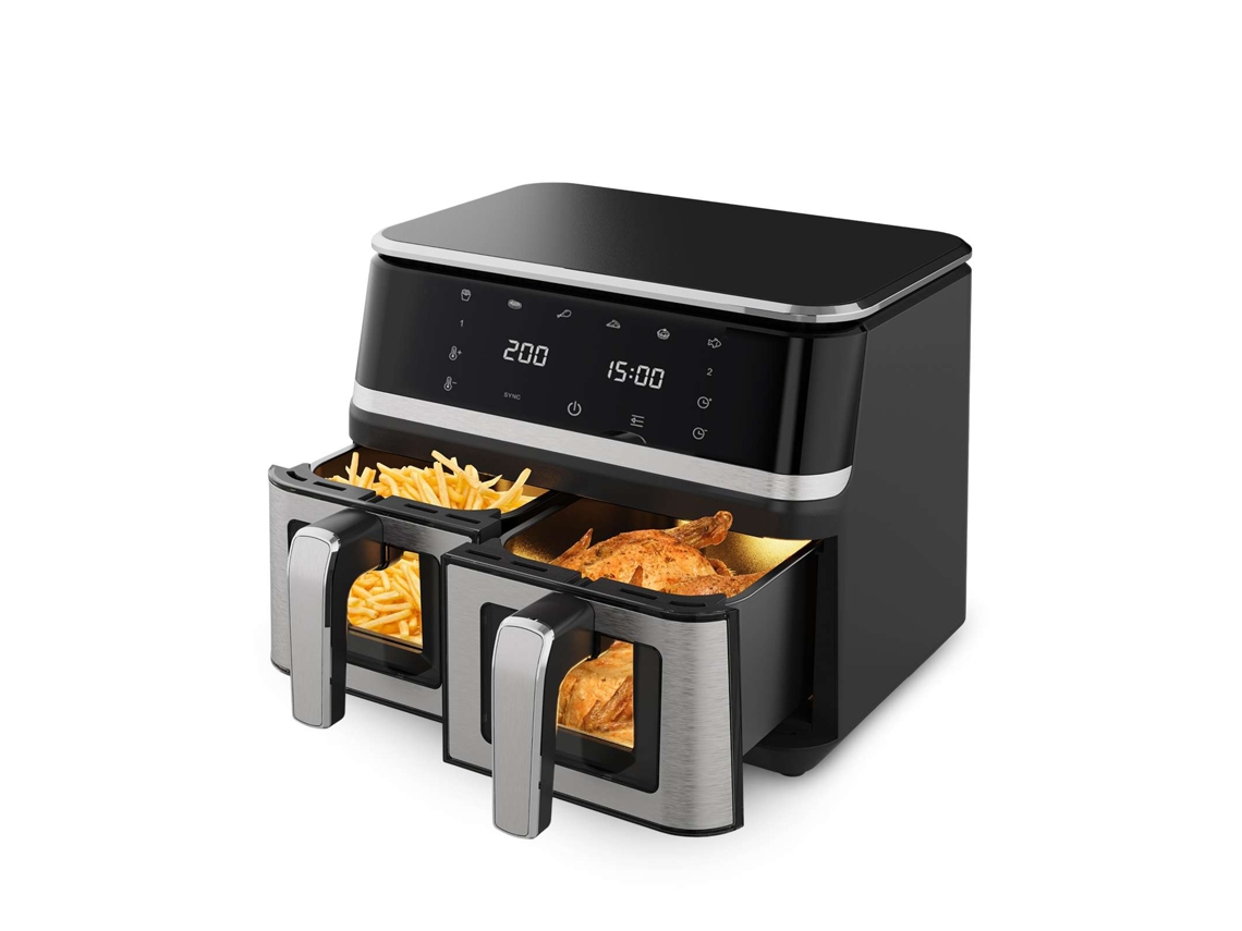 Freidora De Aire 9l Negra Con Ventana Transparente 12 Programas Pantalla Táctil 80-200°c Temporizador 60 Min Cocina Saludable