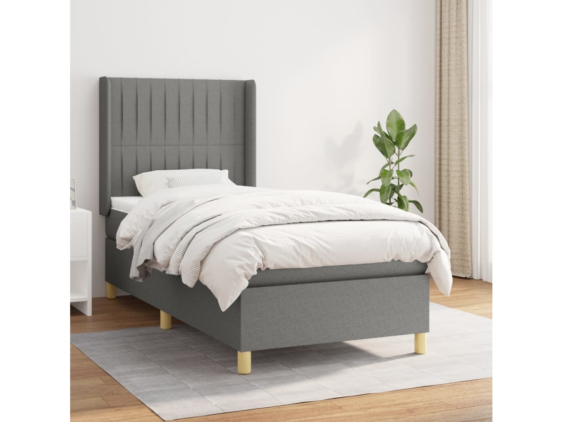 Cama Box Spring Con Colchón Tela Gris Oscuro 100x200 Cm