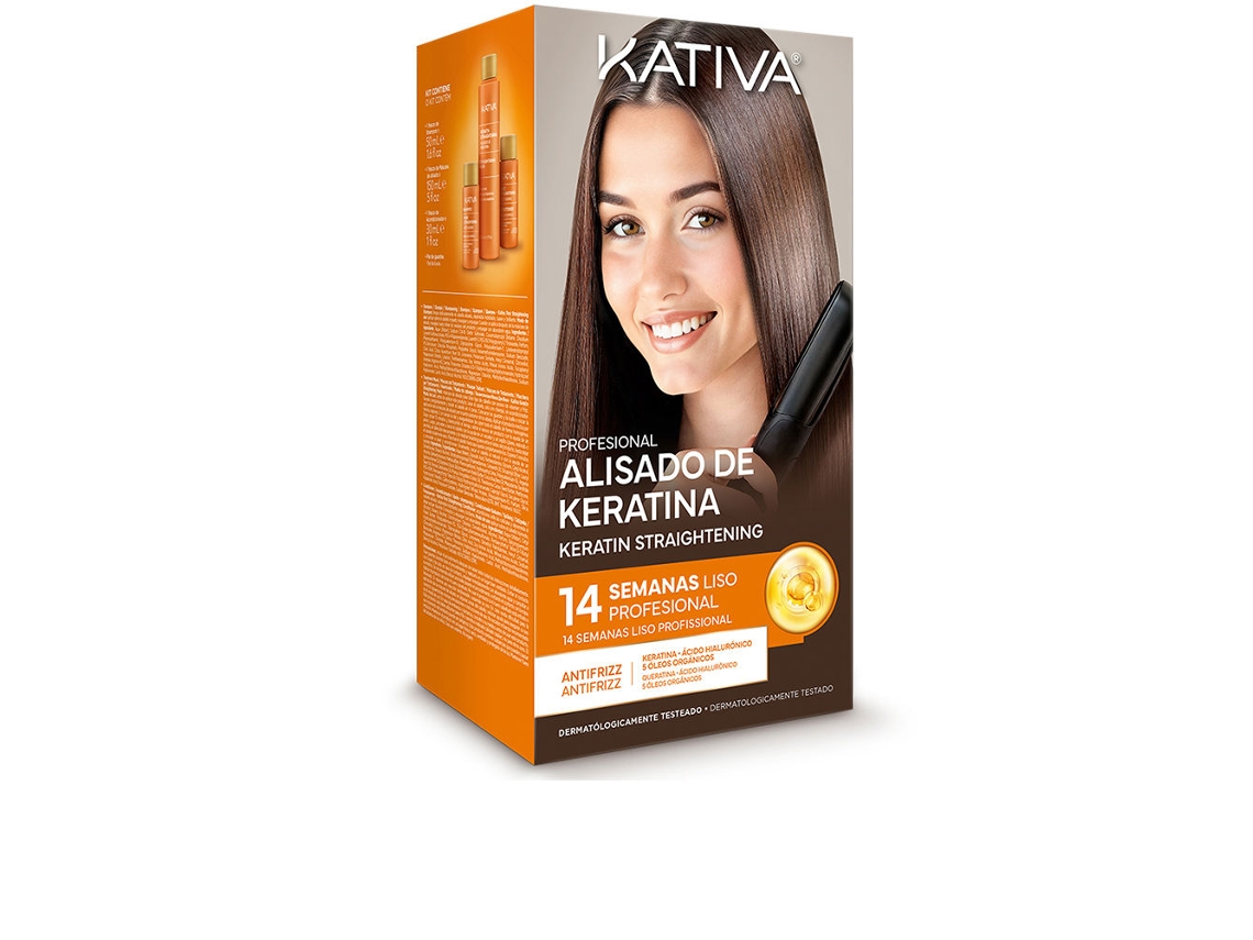 Kit profesional de alisado de cabello brasileño Kativa con queratina, 4 piezas.