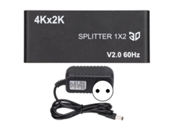 Divisor 1x2 De Interface Multimídia Hd 4k/2k 60hz 60fps Com Adaptador De Energia Plug Ue 100‑240v