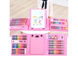 Kit de arte infantil con lápices, bolígrafos y pinceles - Regalo rosa