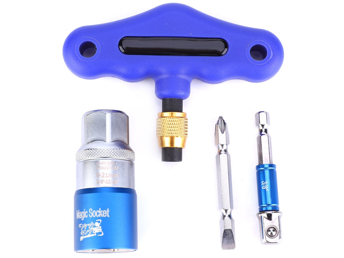4pcs/set Llave De Tuercas Universal 9-21mm Con Adaptador Para Taladro De Poder Y Mango T De Doble Cabeza Azul