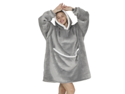 Bata Estilo Sudadera Y Manta De Felpa Extrasuave. Bolsillo Frontal Tipo Canguro. Diseño Liso Gris