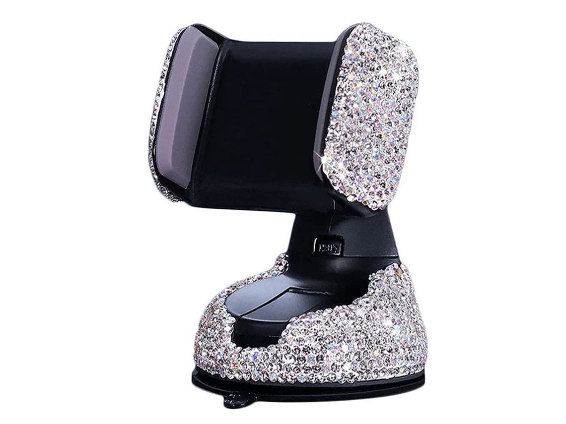 2026-soporte De Teléfono Para Coche Linjou 360° Ajustable Con Piedras Cristal Universal Para Teléfonos Blanc