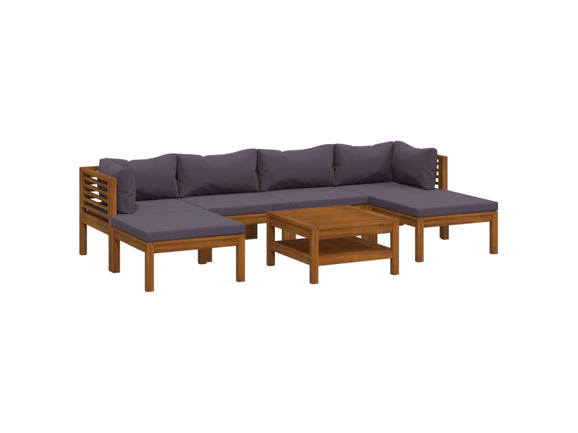 vidaXL Muebles de jardín 7 pzas cojines madera maciza de acacia