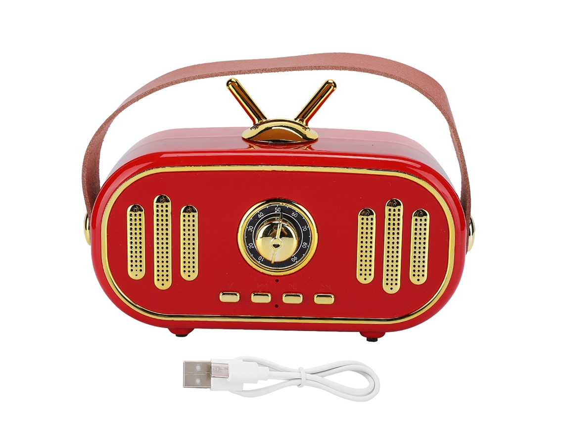 Mini Altavoz Bluetooth Inalámbrico Recargable De Estilo Retro Portátil Con Tarjeta Y Radio - Rojo