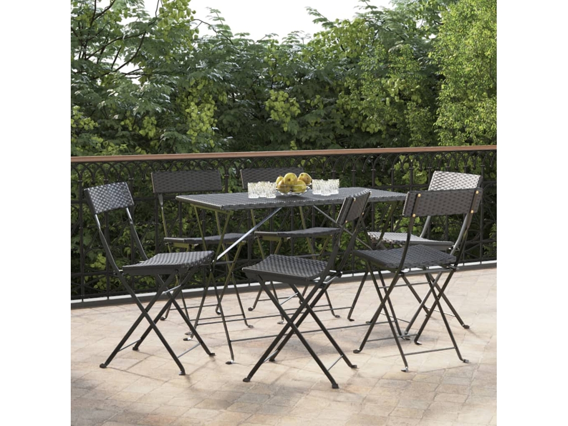 Silla de bistró plegable de 6 piezas DKD Home Decor en mimbre negro y acero