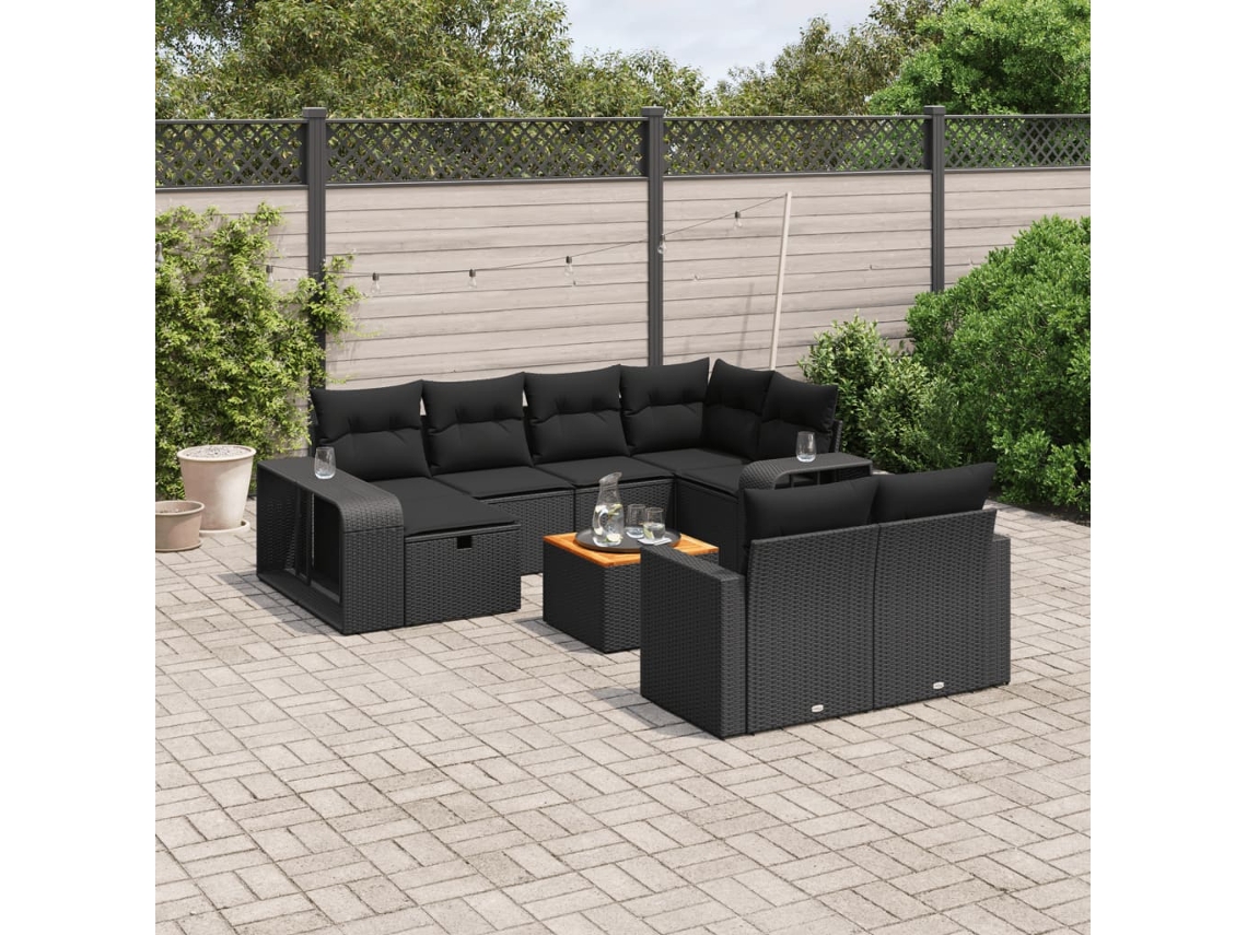 Conjunto de sofás de jardín de 11 piezas DKD Home Decor con cojines de mimbre negros