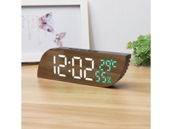 Reloj de noche geométrico con espejo LED, función de repetición y pantalla digital de temperatura y humedad. Ideal para estudiantes. Disponible en blanco y verde. Sfushos