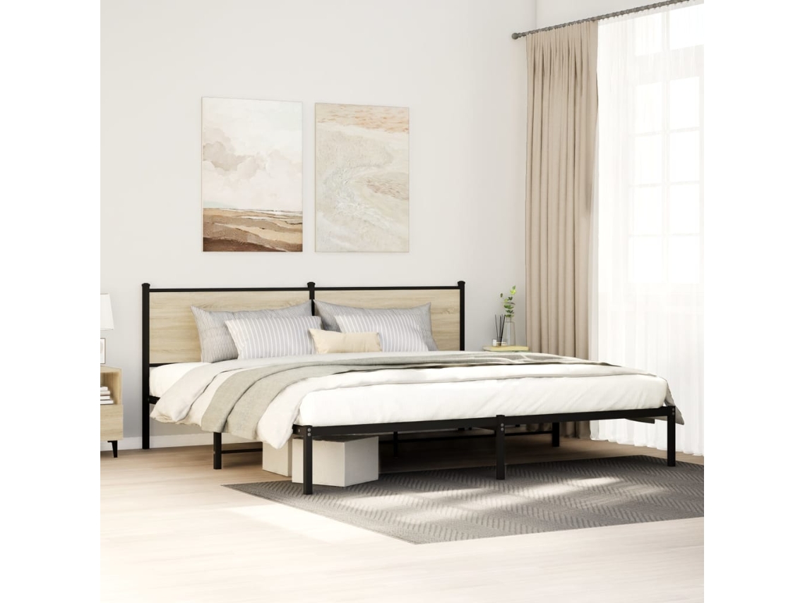 Estructura De Cama Sin Colchón Metal Roble Sonoma 200x200 Cm