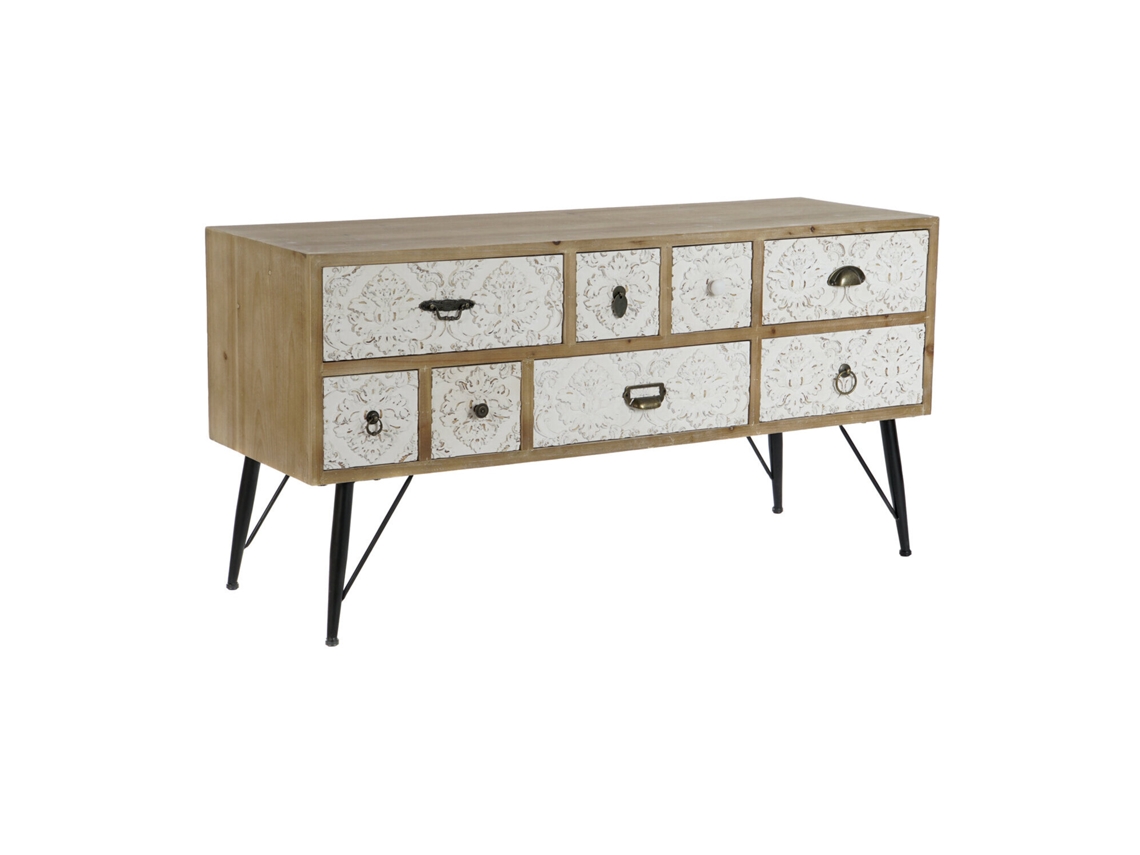 Mueble Tv Abeto Metal Tallado Natural 120x40x61cm