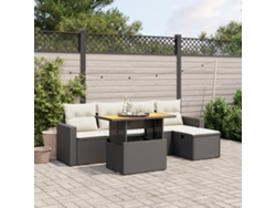 Conjunto de sofá de jardín de 6 piezas con cojines, mimbre sintético negro, DKD Home Decor