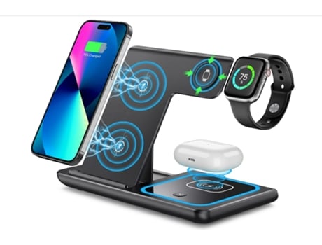 Cargador inalámbrico, cargador inalámbrico para iPhone, soporte para cargador de Apple Watch, base de carga inalámbrica 3 en 1 (negro) CHRONUS