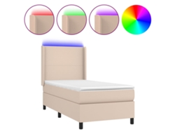 Maison Exclusive - Cama Box Spring Colchón Led Cuero Sintético Capuchino 90x200 Cm
