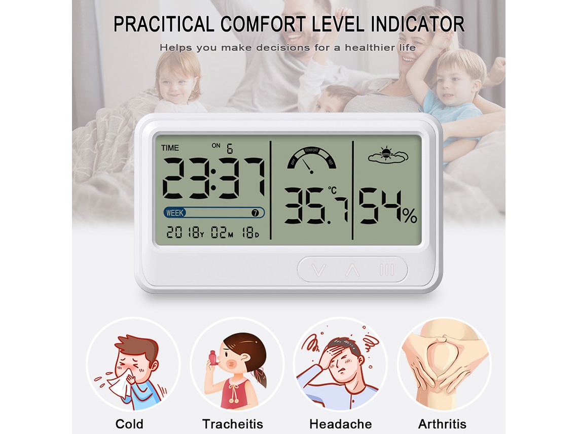 2026-termómetro Higrómetro Digital Con Reloj, Monitor De Temperatura Y Humedad Para Hogar Inteligente Con Pantalla Lcd Y Calendario