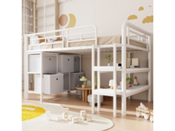 Cama Alta Infantil De 90x200 Con Escalera Ancha Y Cajones.