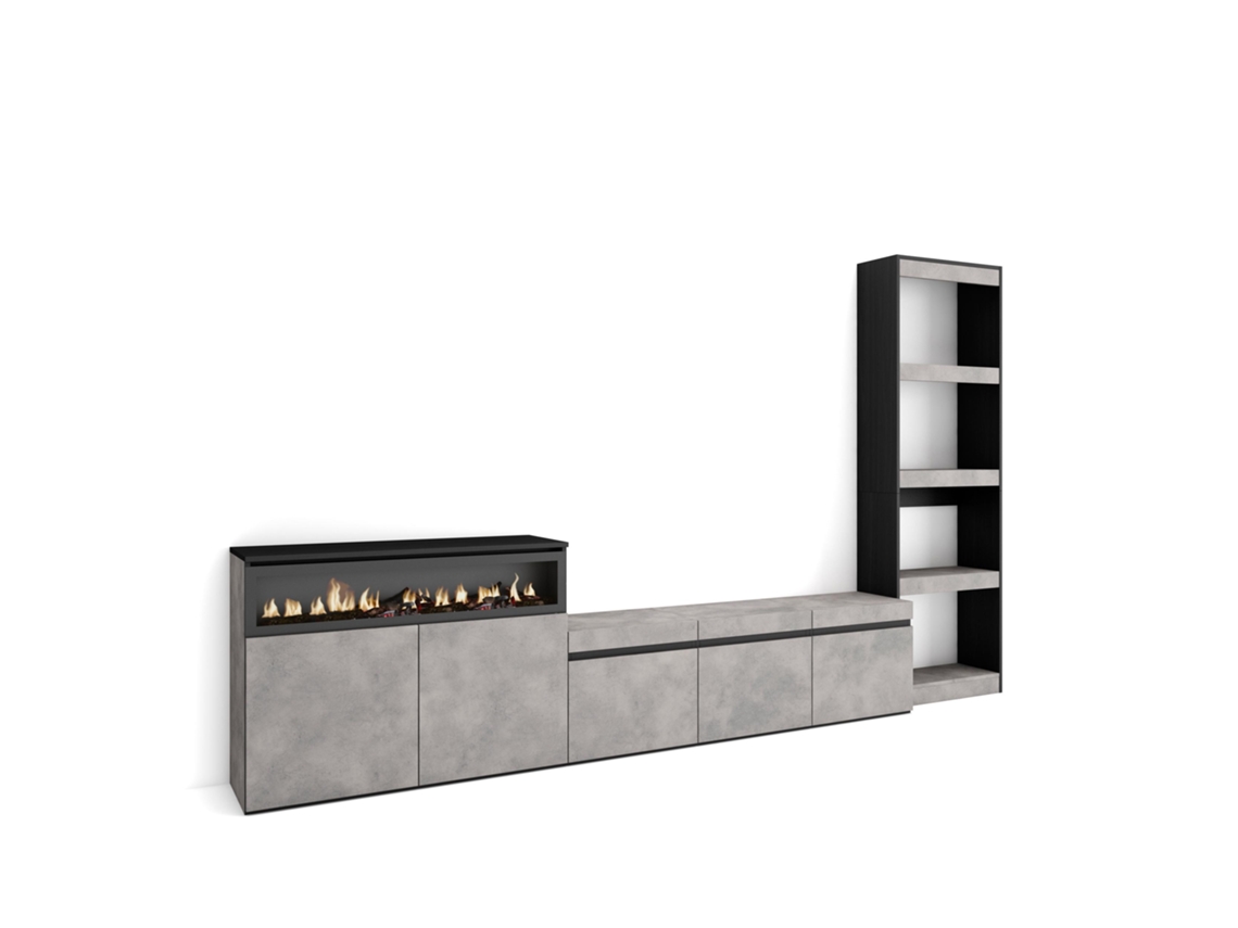 Muebles de Salón para TV 310x186x35cm Para TV hasta 65 Chimenea eléctrica Cemento