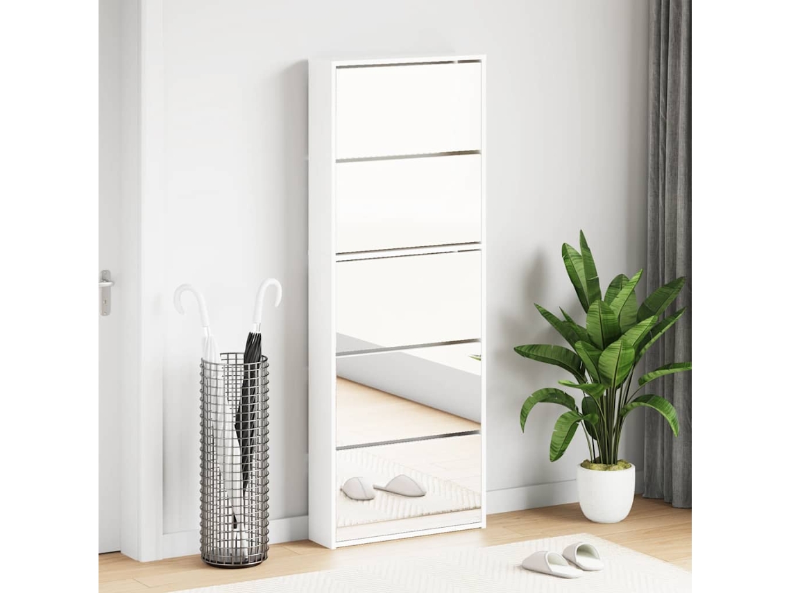 Mueble Zapatero | Armario Zapatero Y Espejo 5 Niveles Blanco Brillo 63x17x169,5 Cm