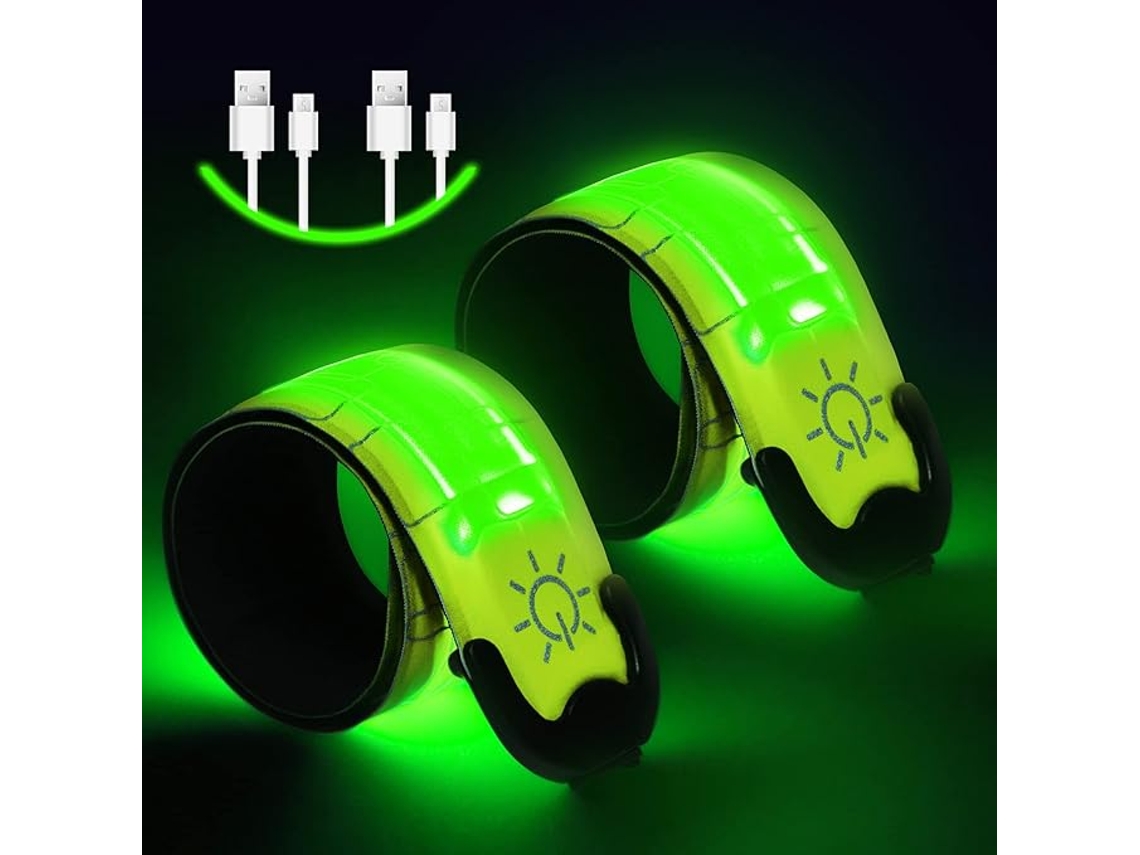 Pulsera De Luz Led - Dos Paquetes - Usb Recargable - Tres Modos De Luz - Ajustable - Brillo En La Oscuridad Pulsera Esportiva - Verde