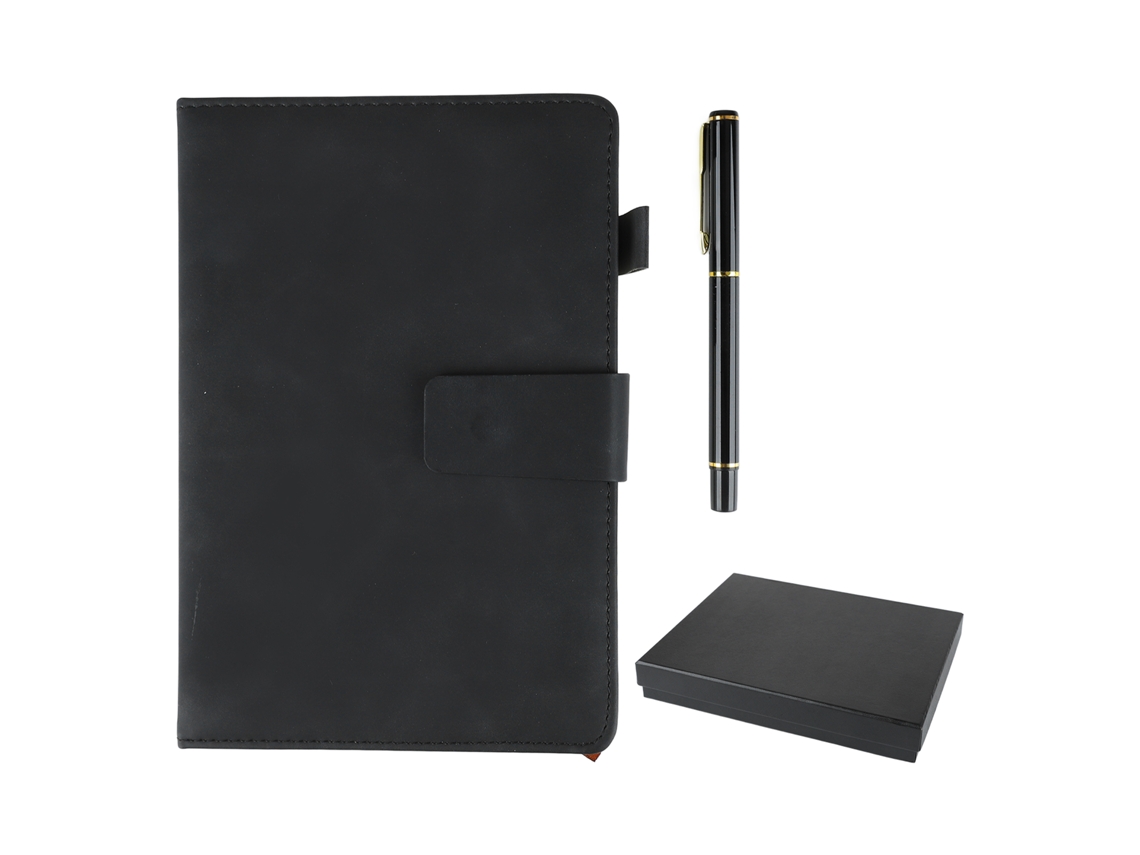 Cuaderno A5 De Cuero Pu Con Papel Grueso Resistente A Tinta, Reglado, Estuche Para Pluma, Ideal Para Colegio, Oficina Y Viajes, Negro
