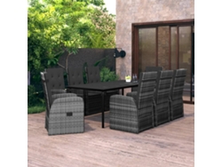 Conjunto 9 Peças Jantar Para Jardim Com Almofadões Cinza Dkd Home Decor