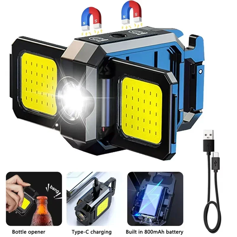 Linterna De Trabajo Cob - Recargable Por Usb - Mini Llavero Con Luz Lateral Plegable De 90° - Linterna Portátil Ultrabrillante