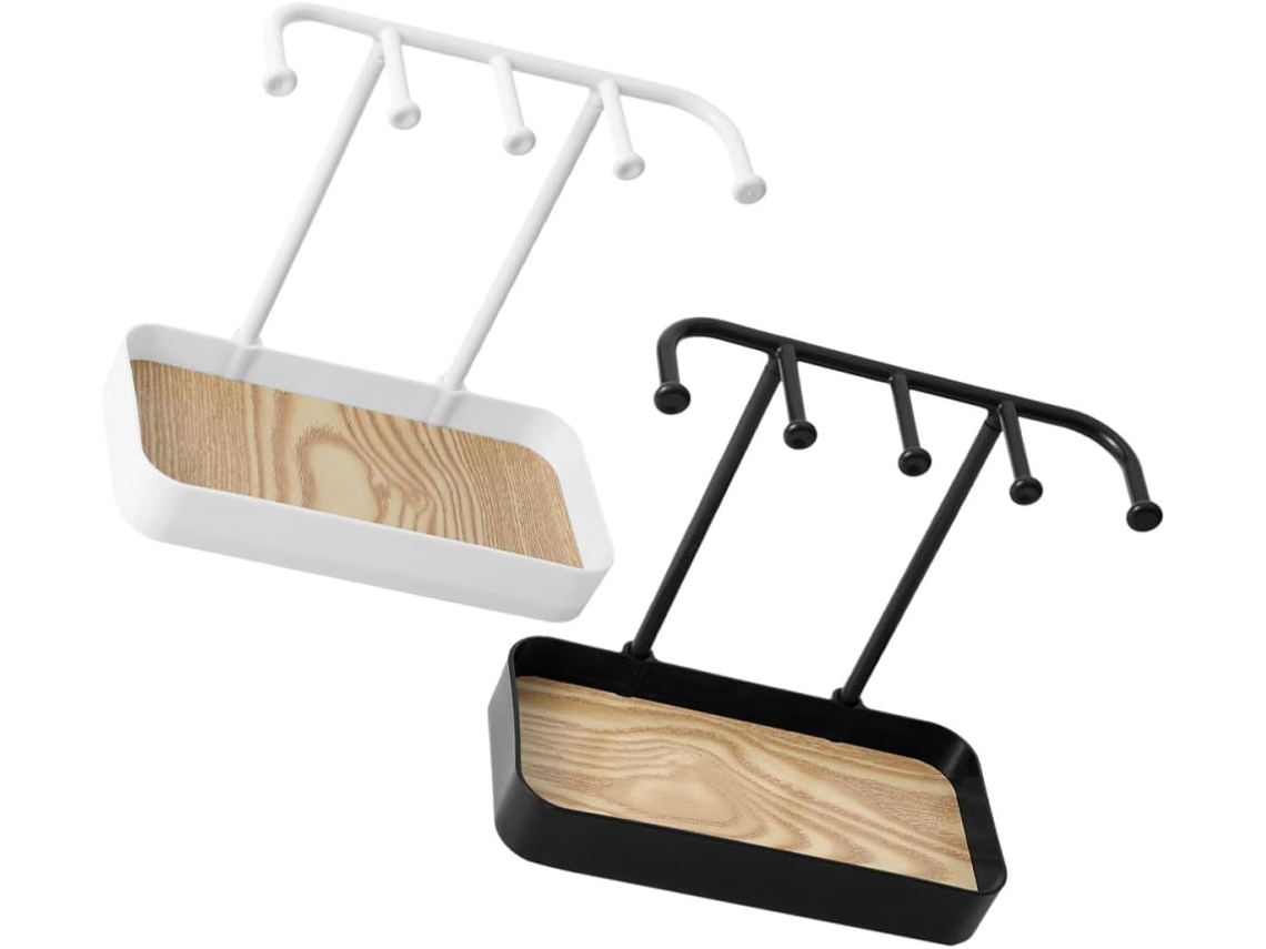 Soporte Exhibición Joyas Estable Pp Juego 2 Piezas Bandeja Madera Organizador Collares Blanco Negro