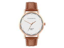 Reloj De Pulsera Unisex De Cuarzo Con Correa De Pu, Esfera Redonda, Blanco/marrón