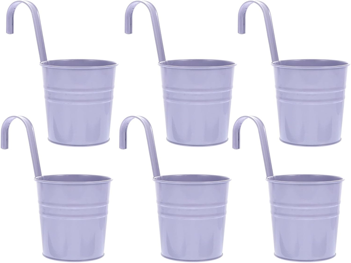 Juego de 6 macetas colgantes de metal resistente con ganchos extraíbles para balcón, Ja