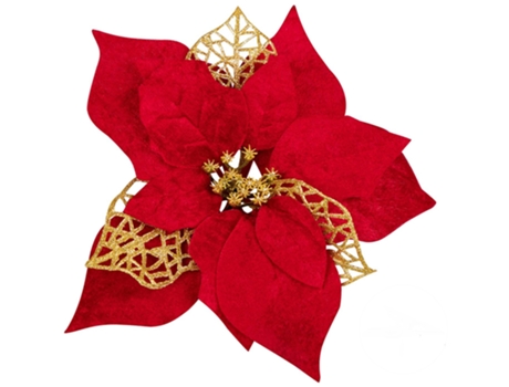 15 piezas de flores de nochebuena artificiales con purpurina navideña, flores artificiales de 8,7 pulgadas, adornos para árboles de Navidad, rojo