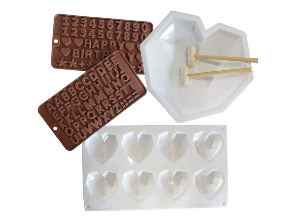 Molde De Silicona 3d Con Forma De Corazón De Diamante Para Chocolate 2025 Con Mazos De Madera En Miniatura