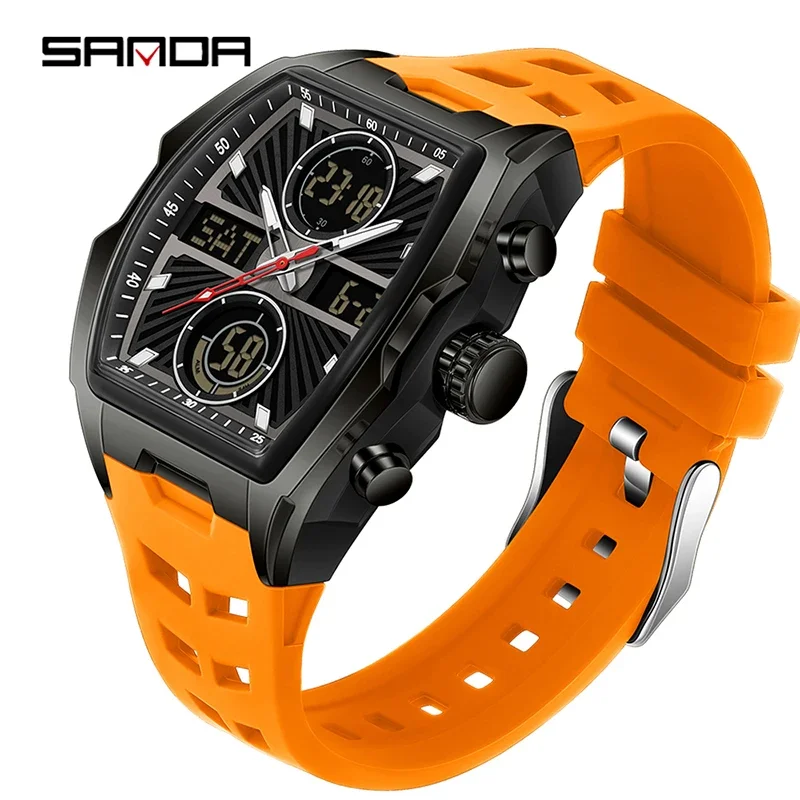 Reloj Deportivo De Lujo Para Hombre (naranja) Con Cuarzo, Doble Pantalla, Cronógrafo Y Resistente Al Agua.