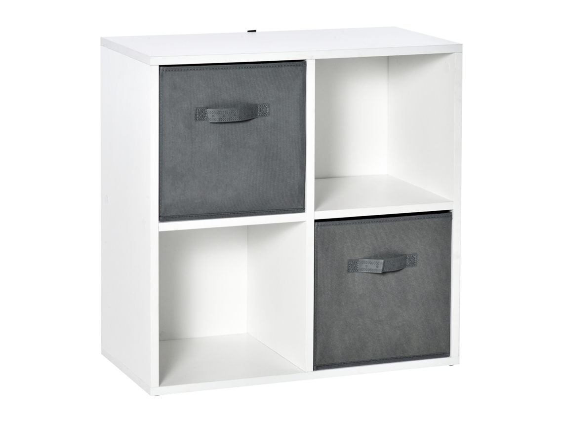 Librería Modular Con 4 Estantes Y 2 Cajones, Tapizada En Tela, 61,5 X 30 X 61,5 Cm, Blanco/gris.