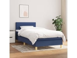 Cama Box Spring Con Colchón Tela Azul 90x190 Cm