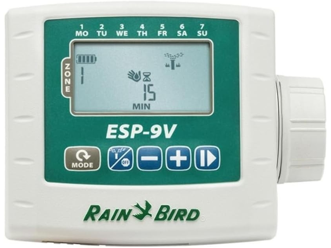Programador de Riego RAIN BIRD ESP-9V (1 Estación - Batería) Ideal para Zonas Remotas El Programador RAIN BIRD ESP-9V de 1 estación es un