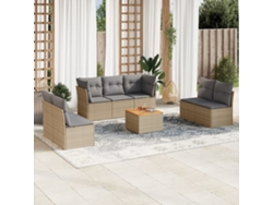 Conjunto de sofá de jardín de 8 piezas con cojines en mimbre beige mixto y decoración del hogar DKD