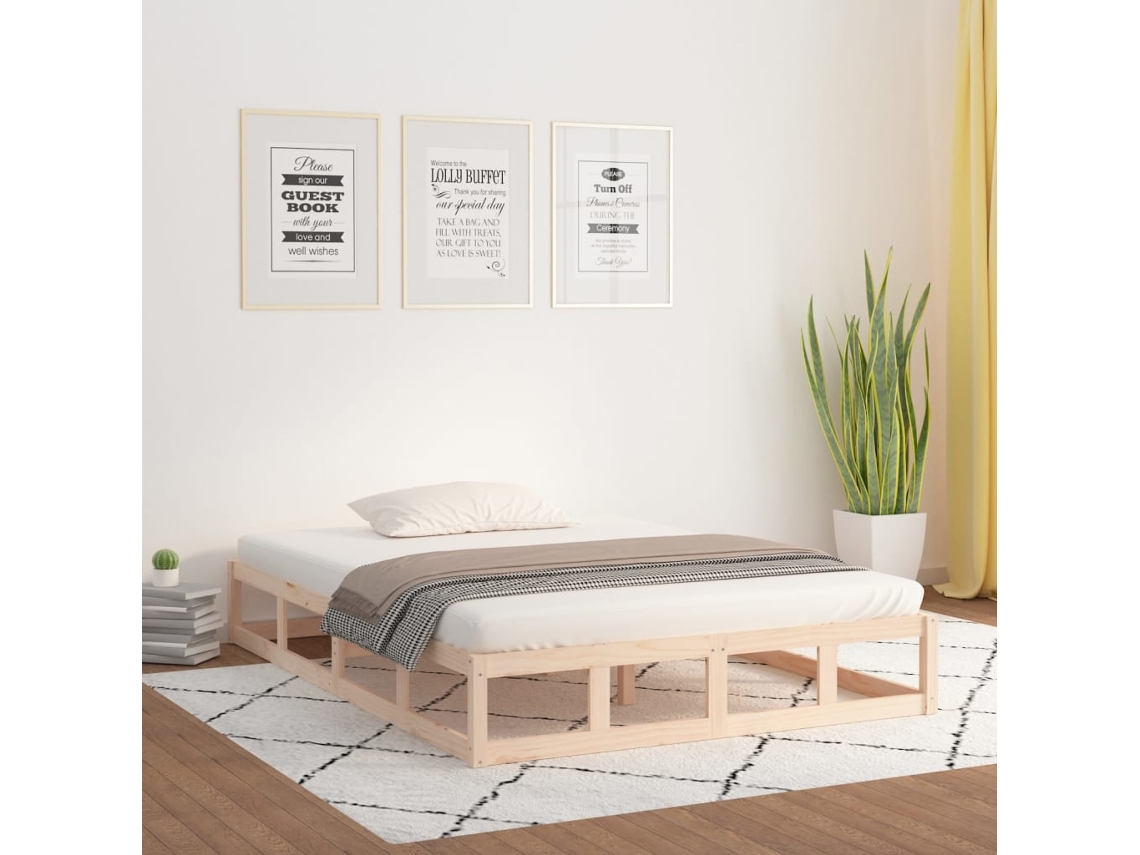 Estructura De Cama Doble De Madera Maciza 140x190 Cm
