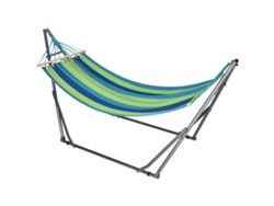 Hamaca 2 en 1 con soporte plegable, tendedero con barra, estructura de acero para jardín, 270 x 100 x 94 cm, azul y verde. ZENCORE SERVICES